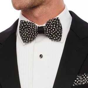 Brackish “Gatsby” bow tie in black and white  polka dot feathers. Handmade.